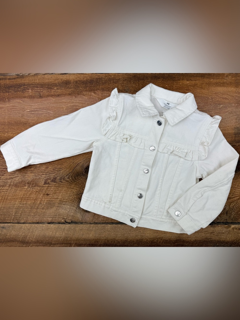 H&M Girls' Cream Ruffle-Trim Denim Jacket